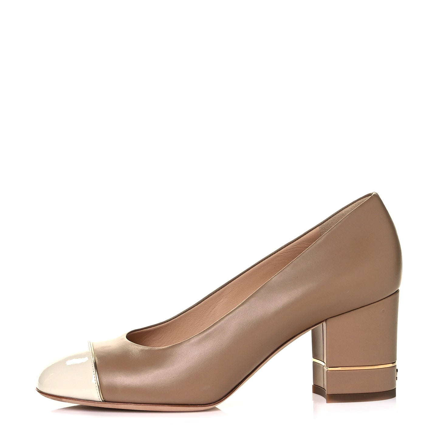 Lambskin Patent Cap Toe Pumps 37 Beige