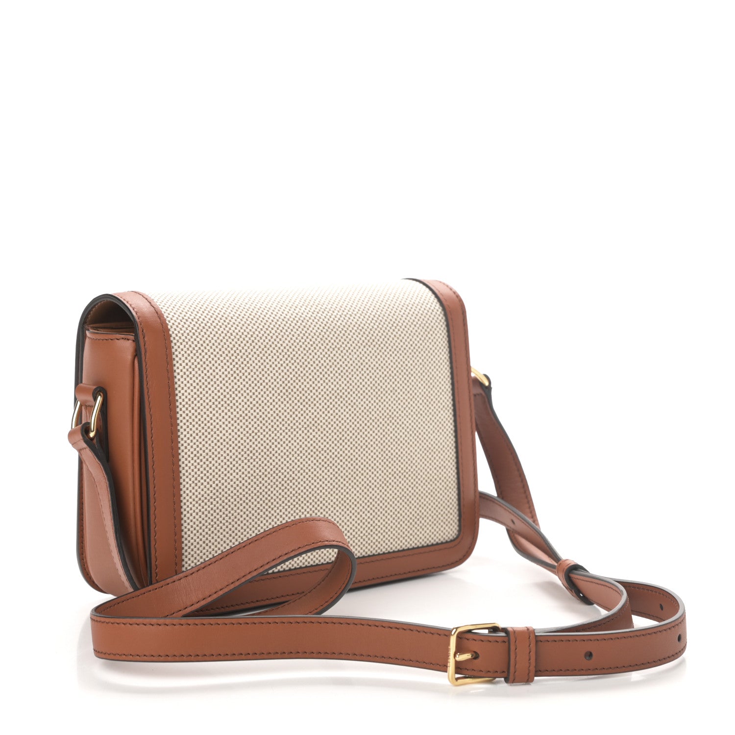 Celine Textile Natural Calfskin Teen Triomphe White Tan 3 of 10