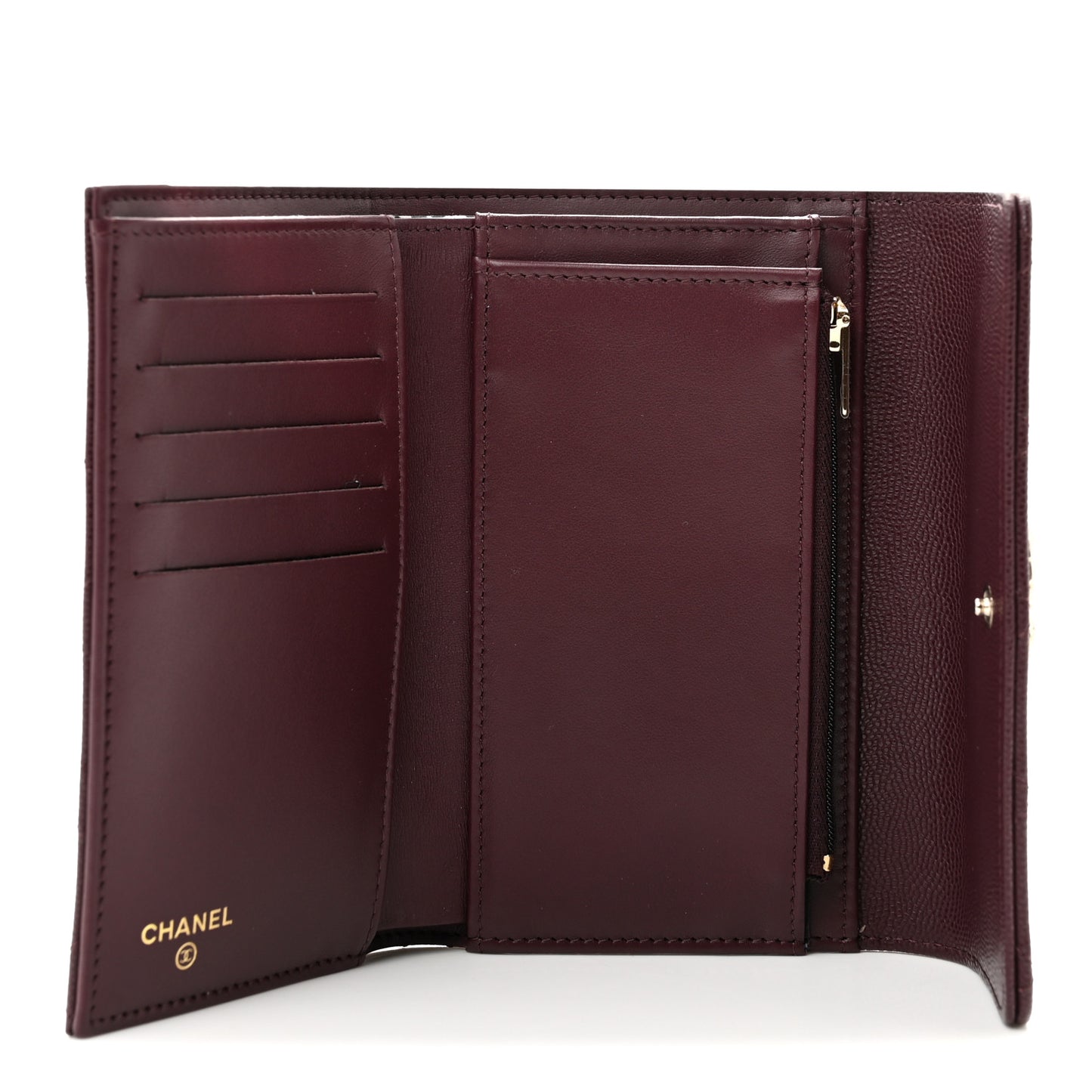 Caviar Quilted Chain Embossed CC Medium Flap Wallet Dark Burgundy