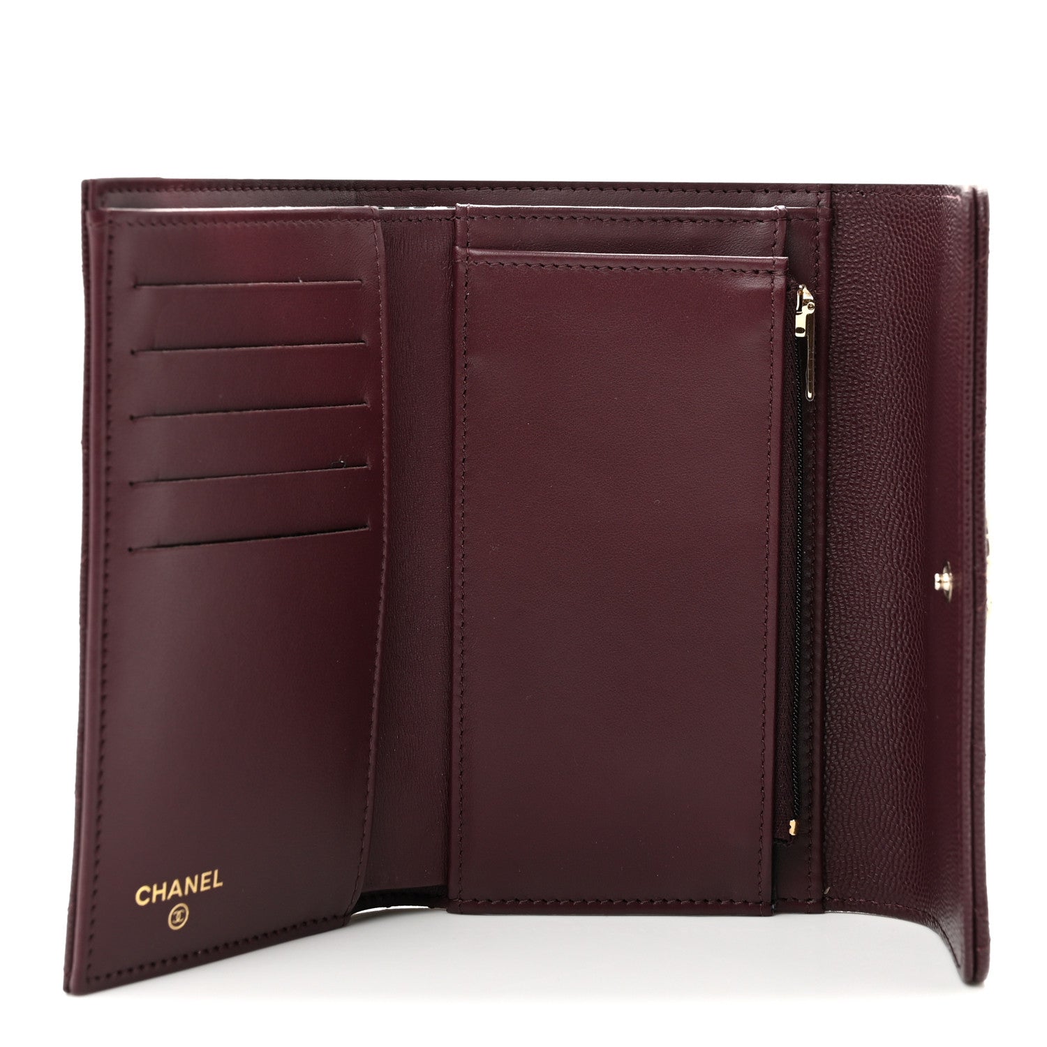 Chanel Caviar Quilted Chain Embossed CC Medium Flap Wallet Dark Burgundy 5 of 9