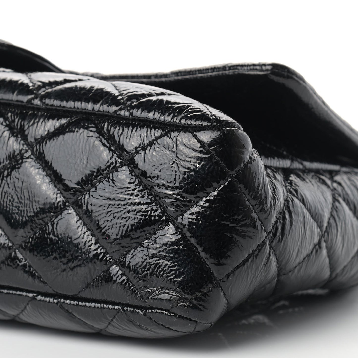 Crinkled Patent Quilted Jumbo Single Flap Black