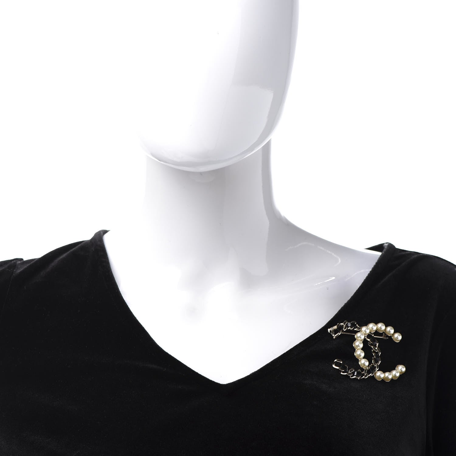 Chanel Lambskin Pearl CC Chain Brooch Black Gold 2 of 5
