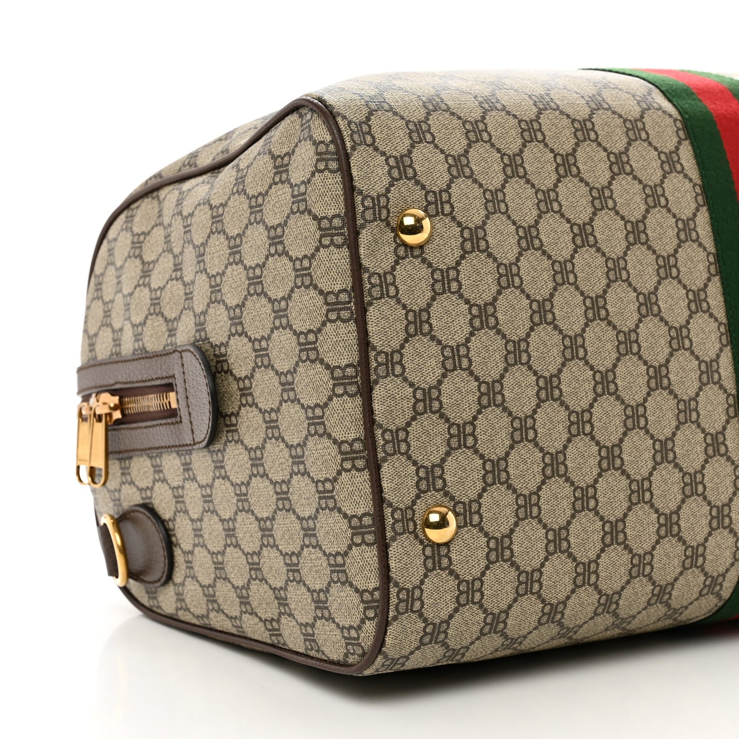 X BALENCIAGA BB Monogram Web Graffiti Medium Ophidia Carry-On Duffle Bag Beige New Acero
