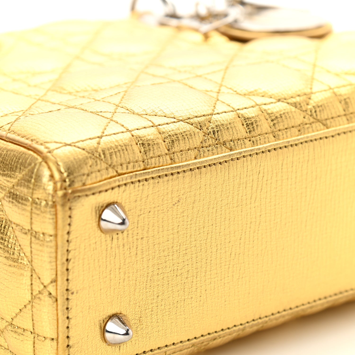 Christian Dior Metallic Grained Calfskin Cannage Small Lucky Badges My Lady Dior Gold 9 of 9