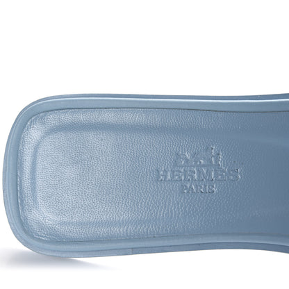 Hermes Calfskin Oran Sandals 37.5 Bleu Dorset 6 of 10