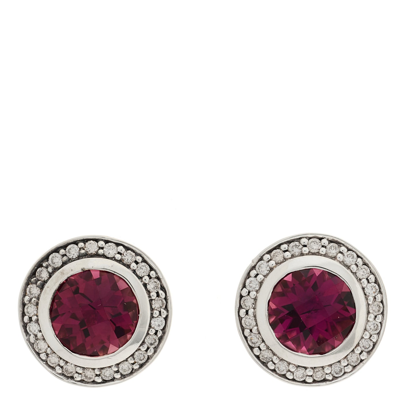 Sterling Silver Pink Tourmaline Diamond 8mm Cerise Earrings