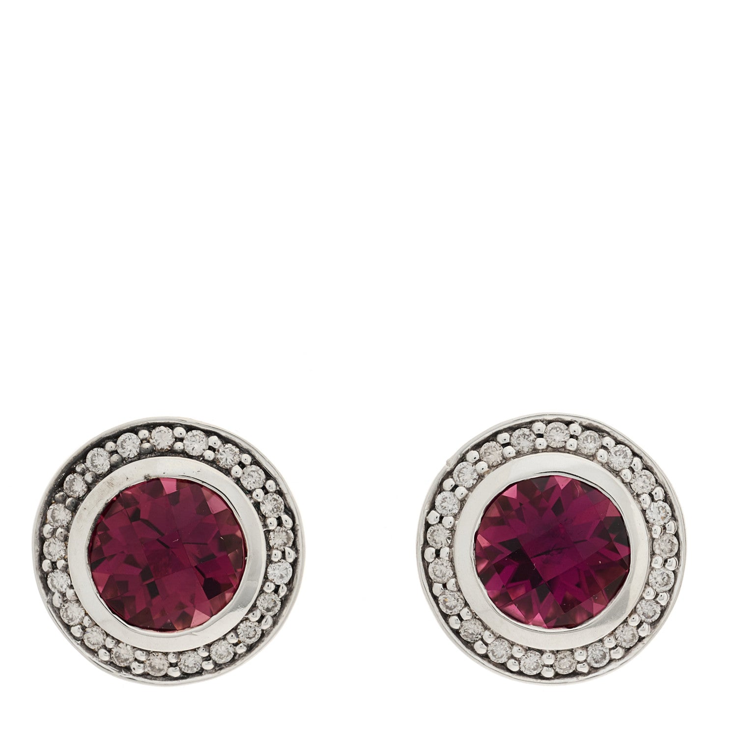 David Yurman Sterling Silver Pink Tourmaline Diamond 8mm Cerise Earrings 1 of 4