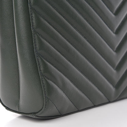 Saint Laurent Grain de Poudre Matelasse Chevron Medium Tribeca Shopping Bag Vert Fonce 9 of 13