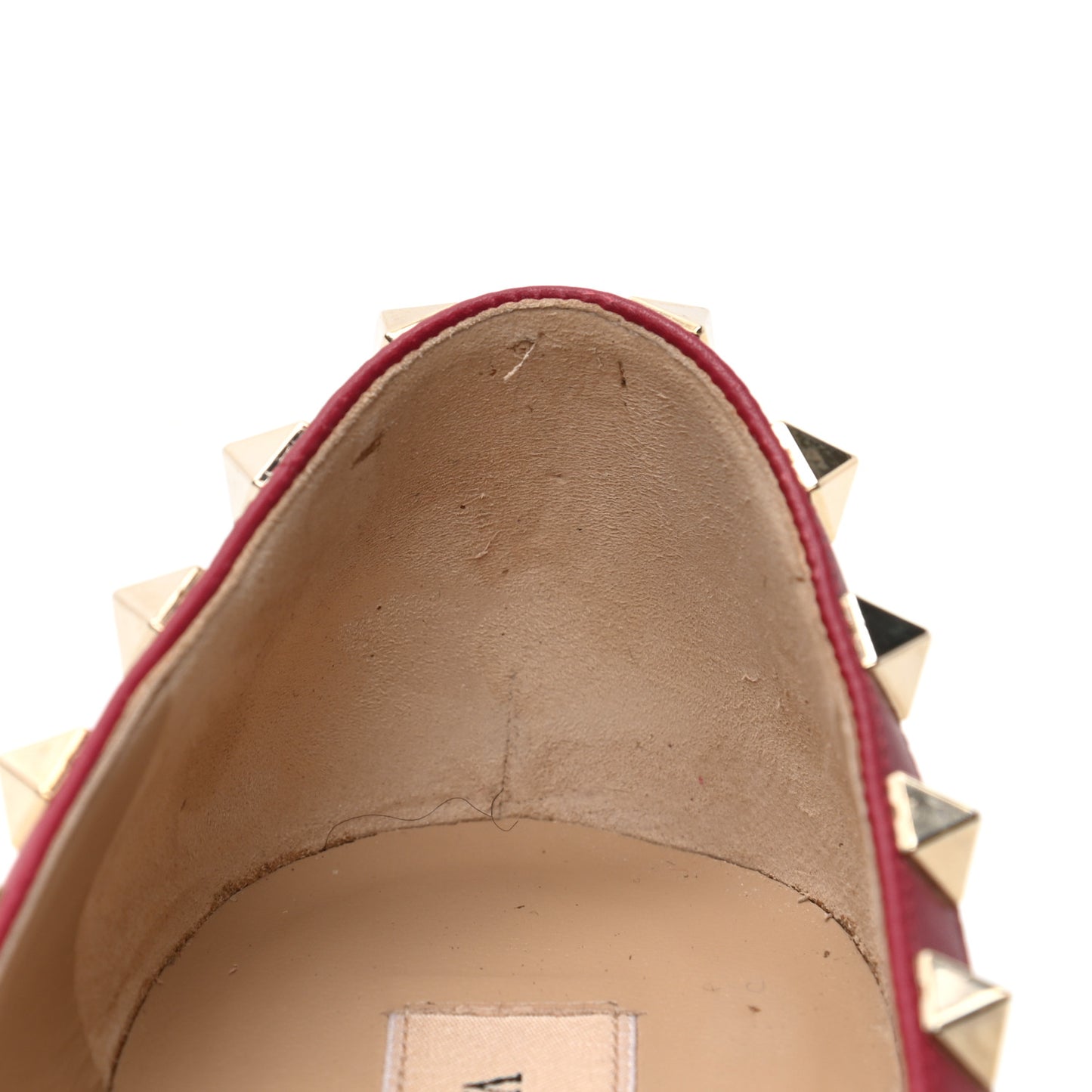 Pebbled Calfskin Rockstud Ballerina Flats 38 Scarlet