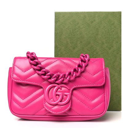 Gucci Calfskin Matelasse Monochrome GG Marmont Chain Belt Bag Classic Fuxia 12 of 12