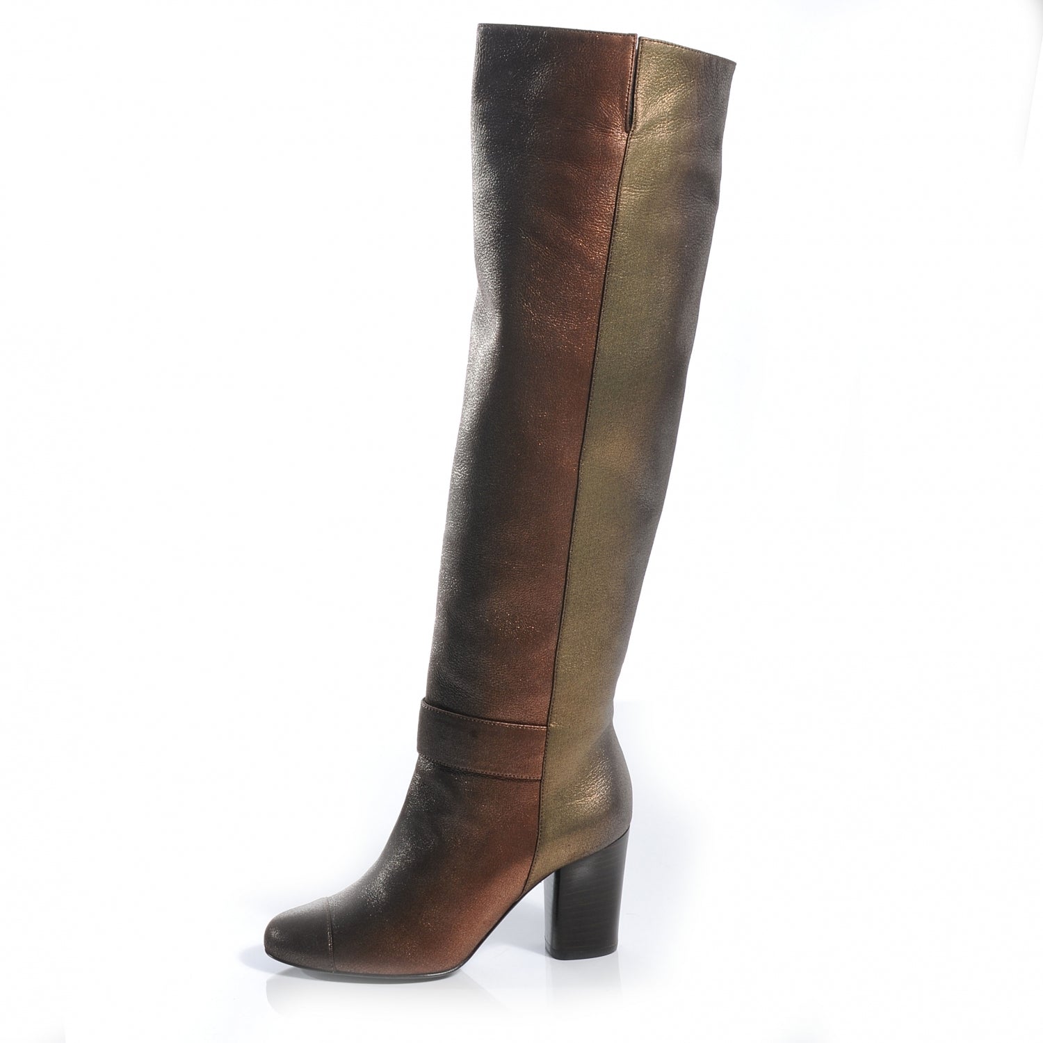 Chanel Iridescent Calfskin High Boots 35 Gold 1 of 7