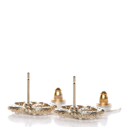 Chanel Crystal Pearl CC Earrings Light Gold 3 of 4