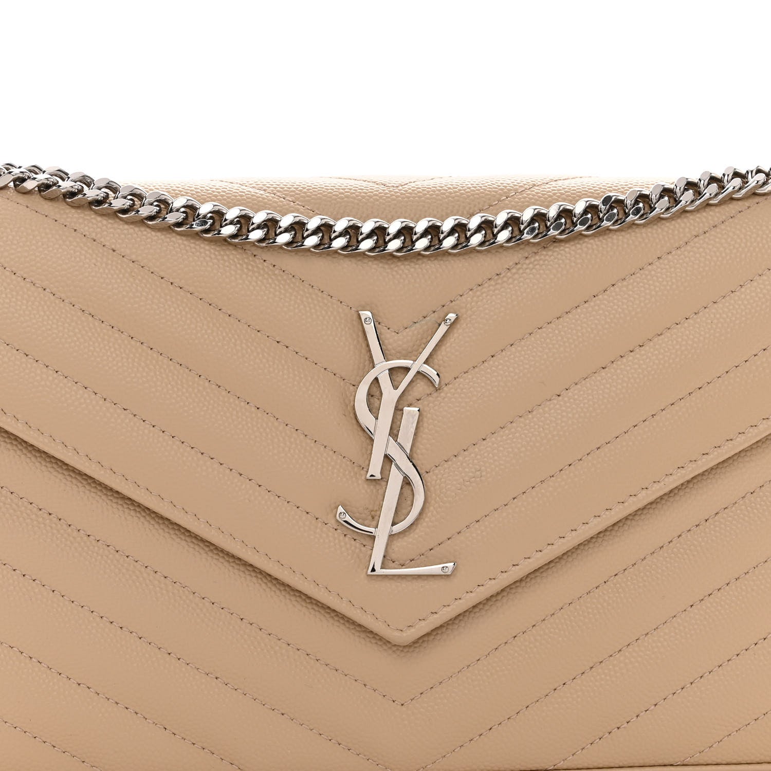 Saint Laurent Grain De Poudre Matelasse Chevron Cassandre Envelope Chain Wallet Nude Powder 7 of 9