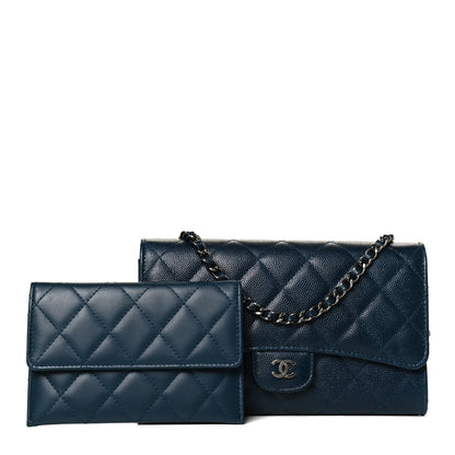 Chanel Caviar Quilted Wallet on Removable Chain Navy 1 of 10