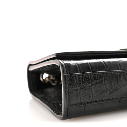 Saint Laurent Calfskin Crocodile Embossed Small Classic Monogram Kate Tassel Satchel Black 8 of 9