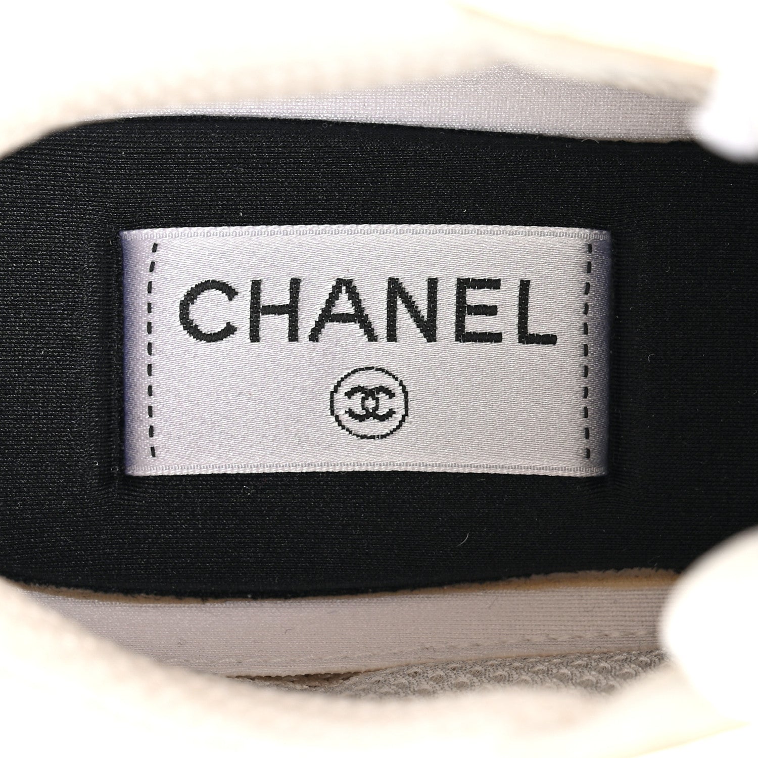 Chanel Fabric Laminated Calfskin Stretch CC Womens Sneakers 38 White Gold Silver 7 of 9