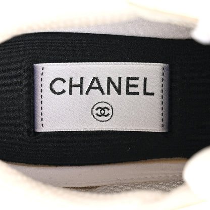 Chanel Fabric Laminated Calfskin Stretch CC Womens Sneakers 38 White Gold Silver 7 of 9