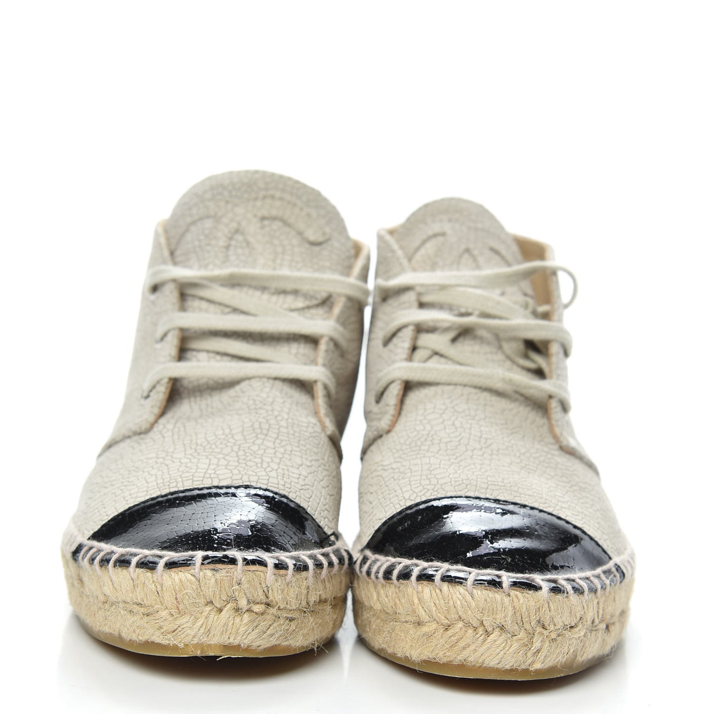 Crackled Calfskin High Top Espadrilles 37 Light Beige Black