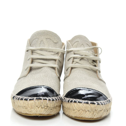 Chanel Crackled Calfskin High Top Espadrilles 37 Light Beige Black 2 of 10