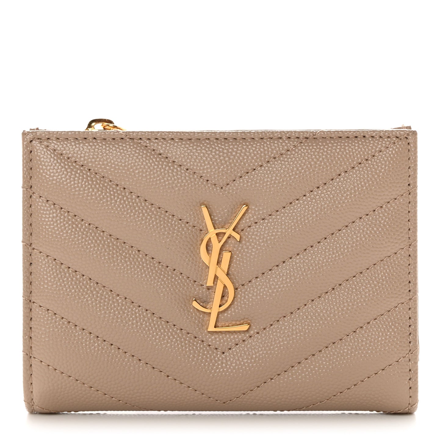 Grain De Poudre Matelasse Chevron Monogram Zipped Two-Part Wallet Dark Beige
