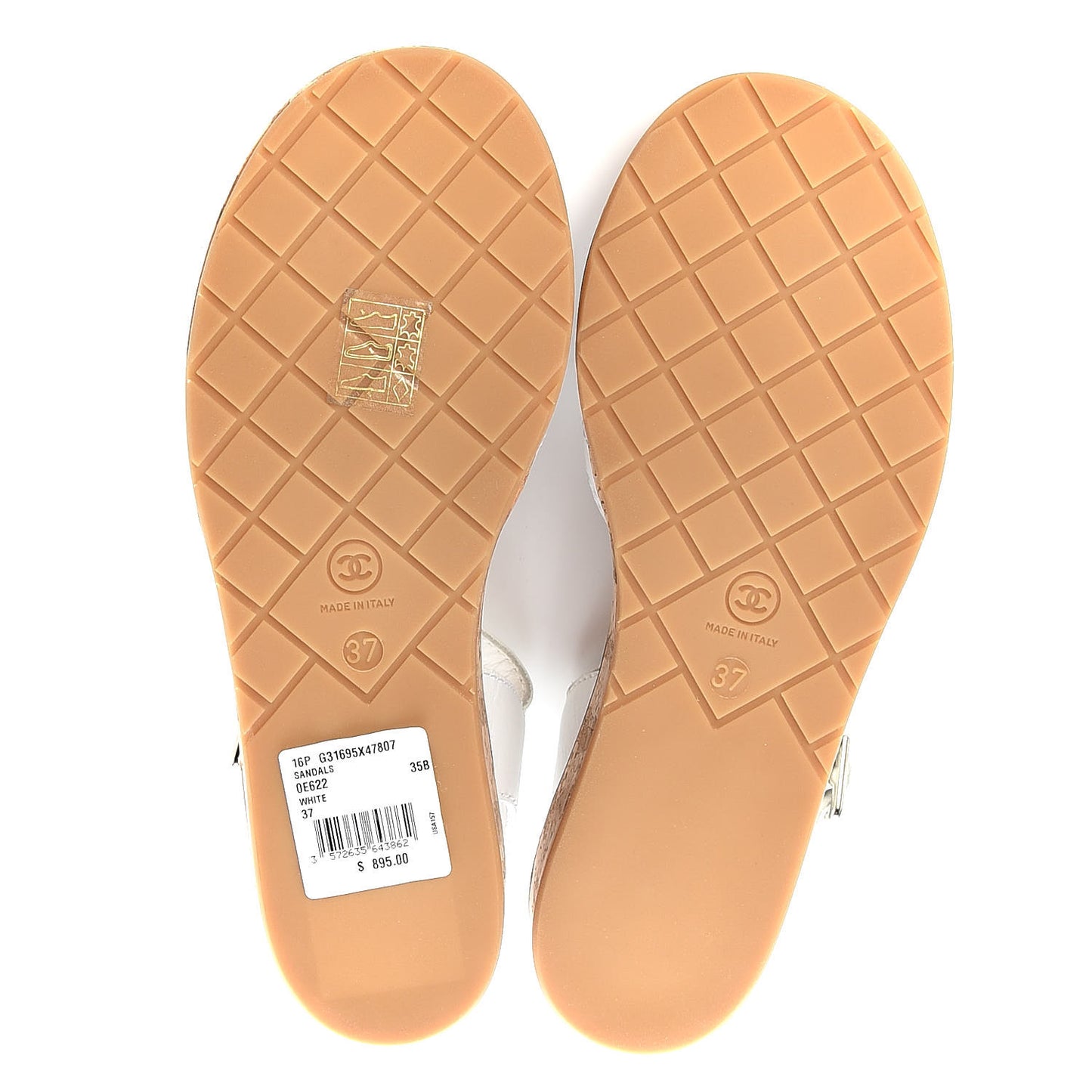 Calfskin Cork CC Sandals 37 White