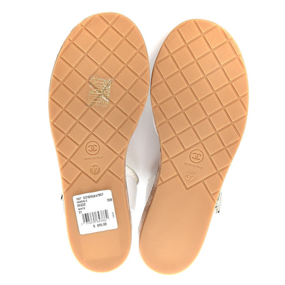 Chanel Calfskin Cork CC Sandals 37 White 5 of 8
