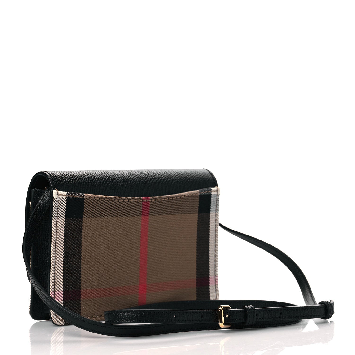 Burberry Grained Calfskin House Check Tartan Mix Hampshire Wallet On Chain Black 2 of 9