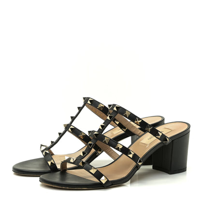Valentino Garavani Calfskin Rockstud 60mm Caged Slide Sandals 38.5 Black 2 of 10