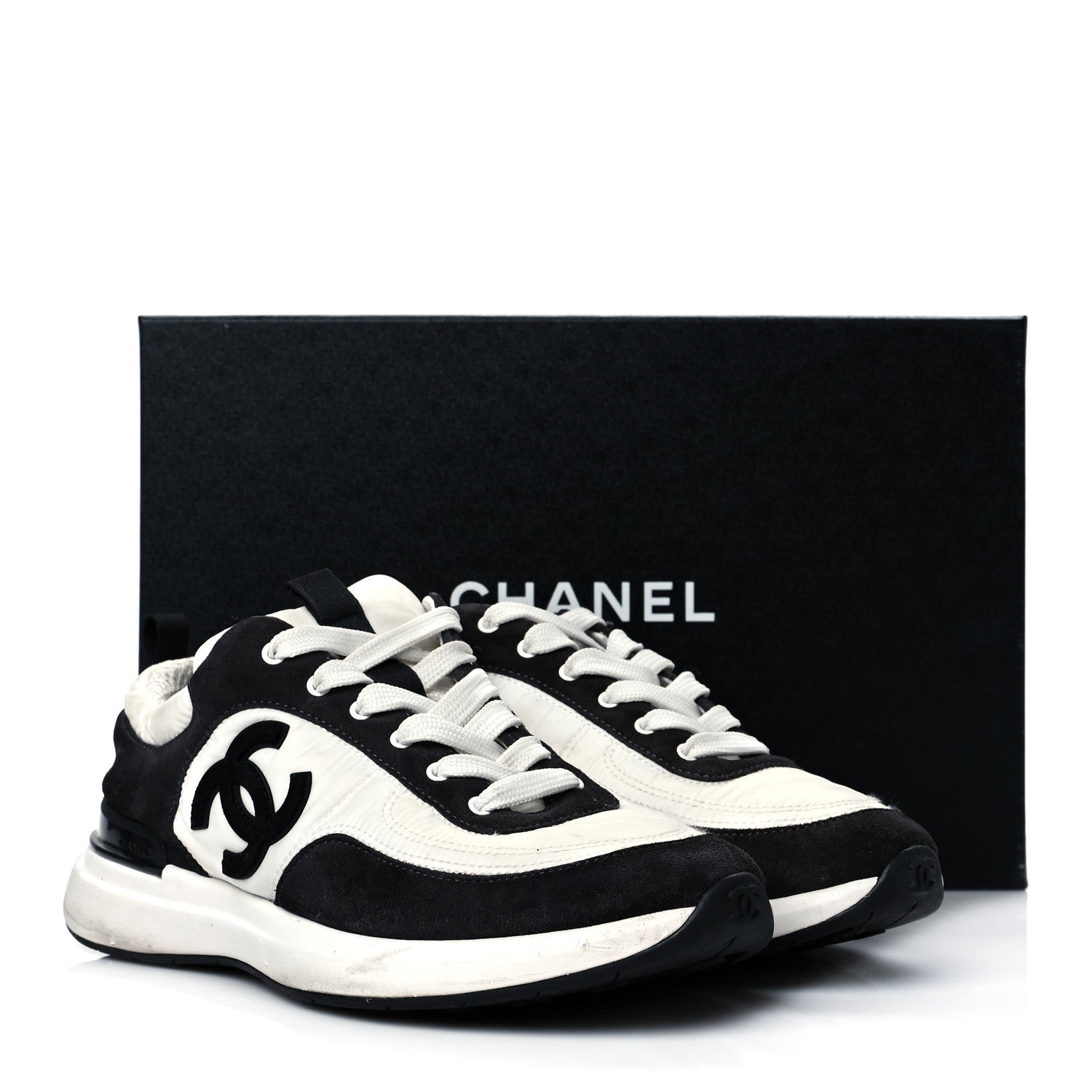 Chanel Nylon Suede Calfskin CC Sneakers 39.5 White Dark Grey 8 of 8