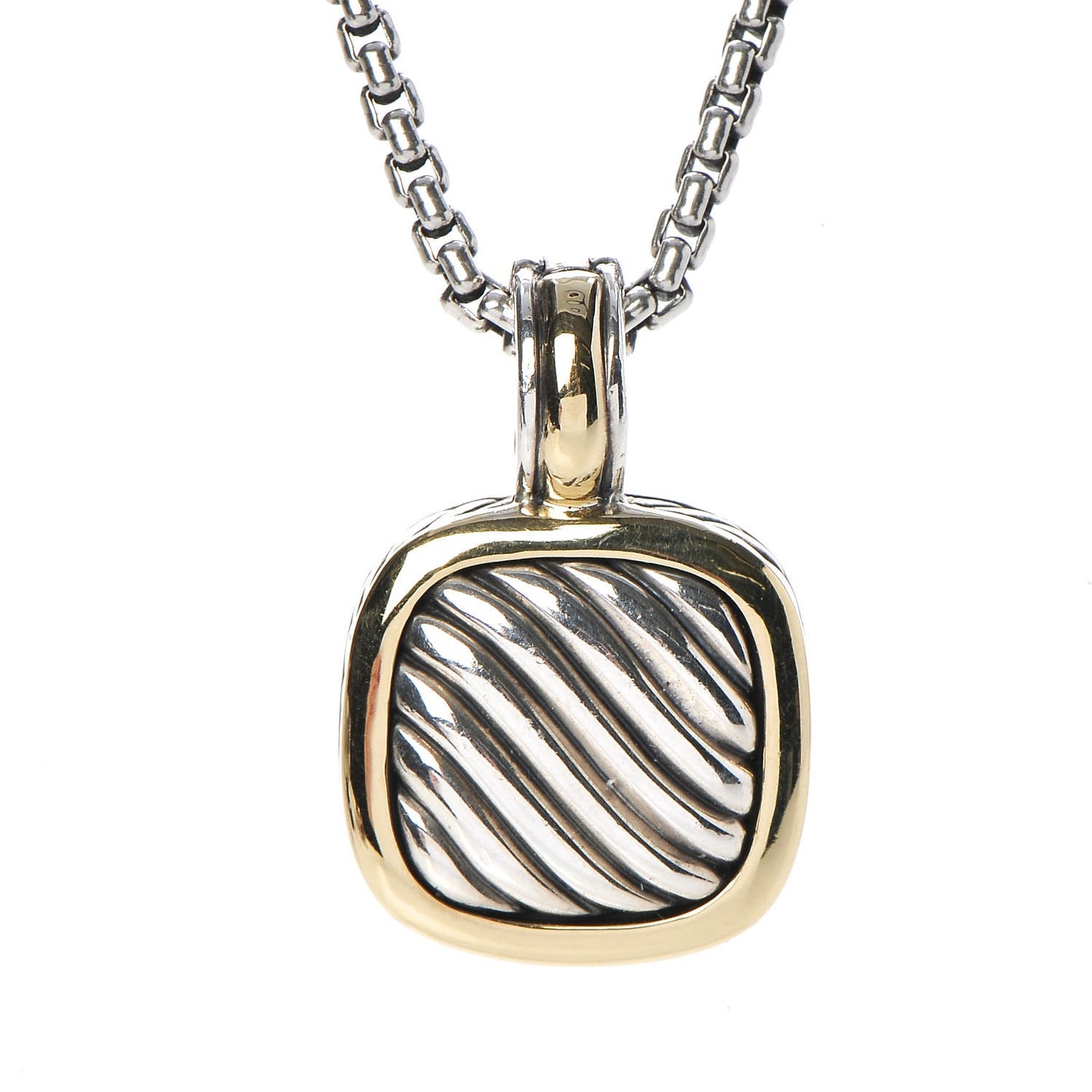 Sterling Silver 18K Gold 21mm Carved Cable Enhancer Pendant Necklace