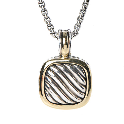David Yurman Sterling Silver 18K Gold 21mm Carved Cable Enhancer Pendant Necklace 5 of 6