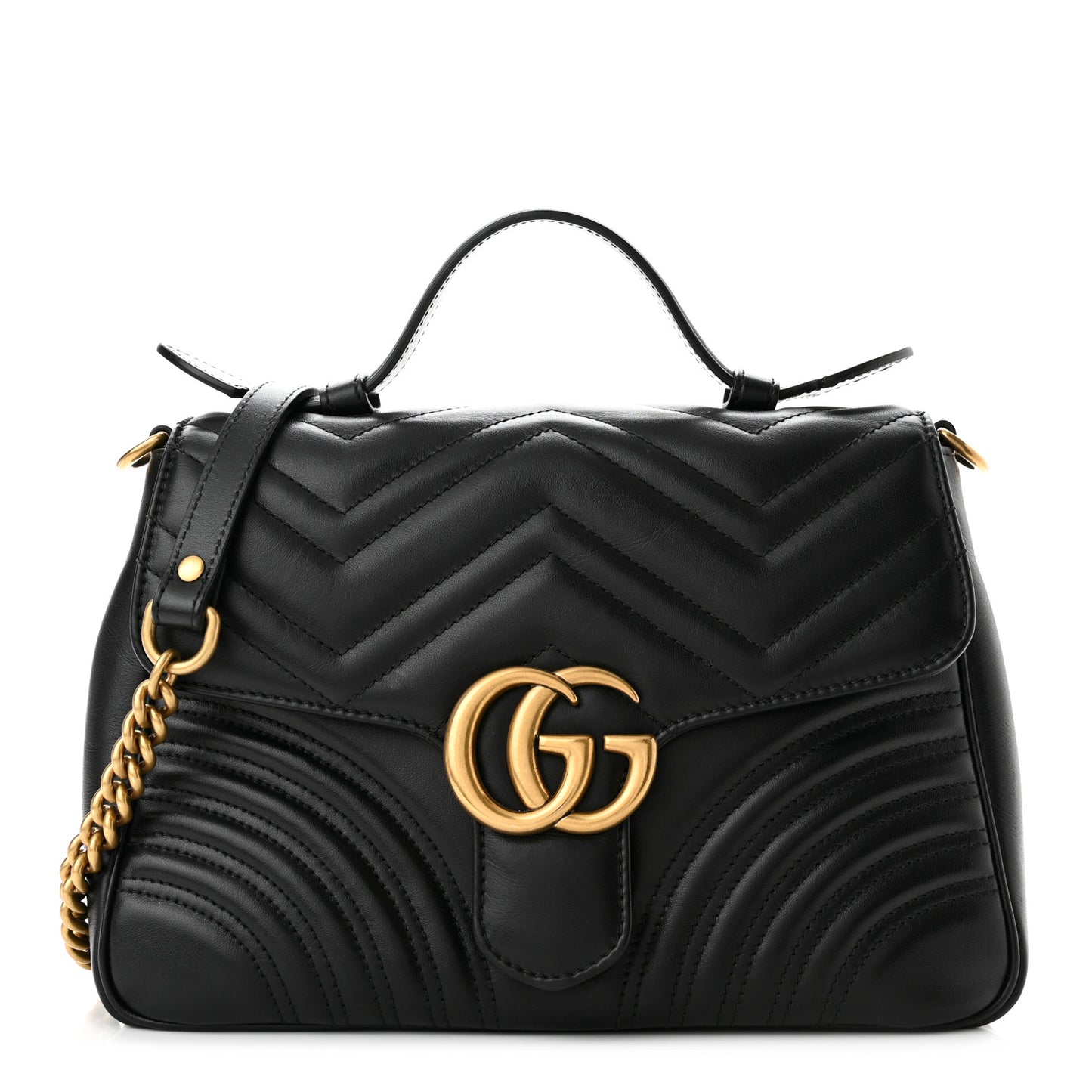 Calfskin Matelasse Small GG Marmont Top Handle Shoulder Bag Black