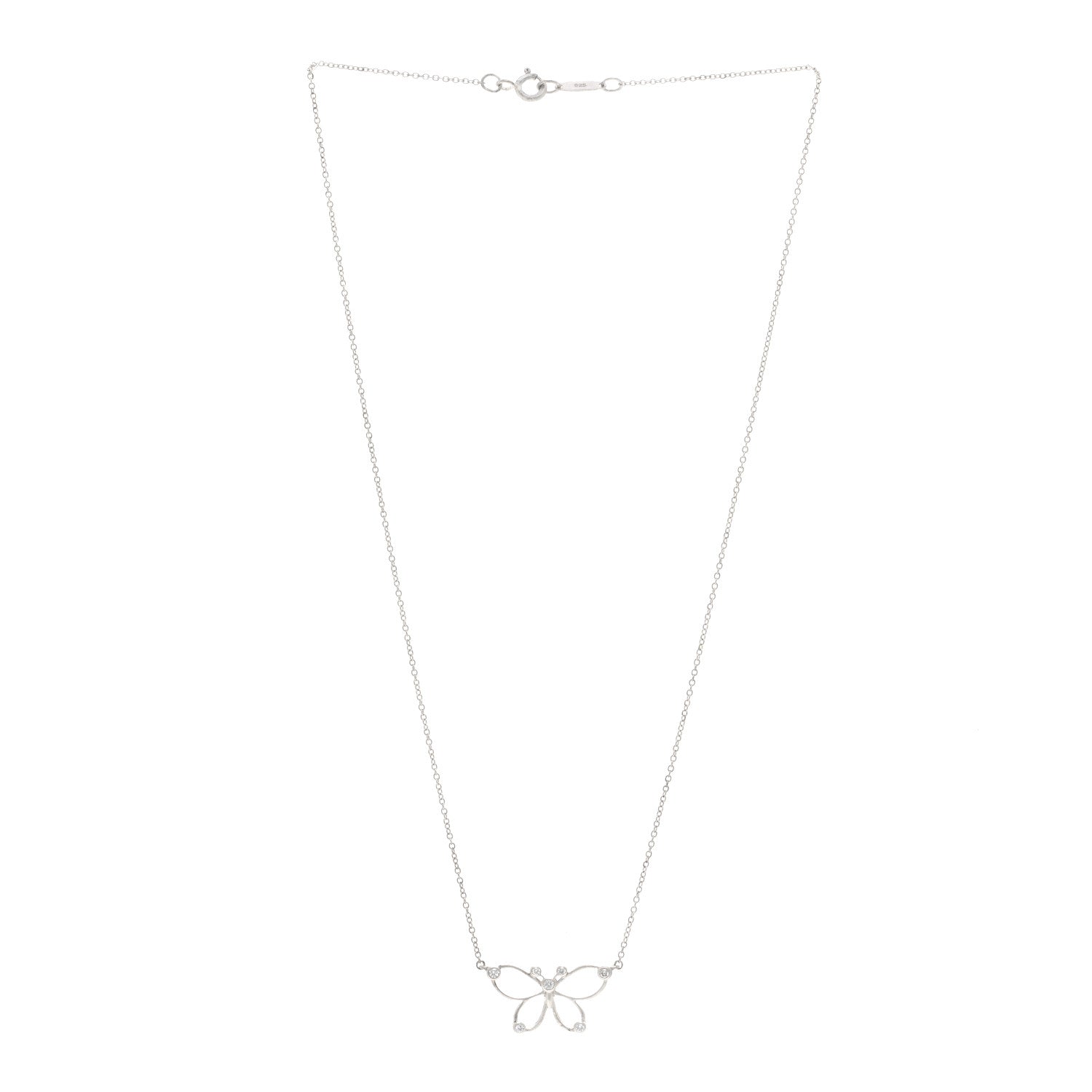 Tiffany Sterling Silver Diamond Butterfly Pendant Necklace 3 of 4