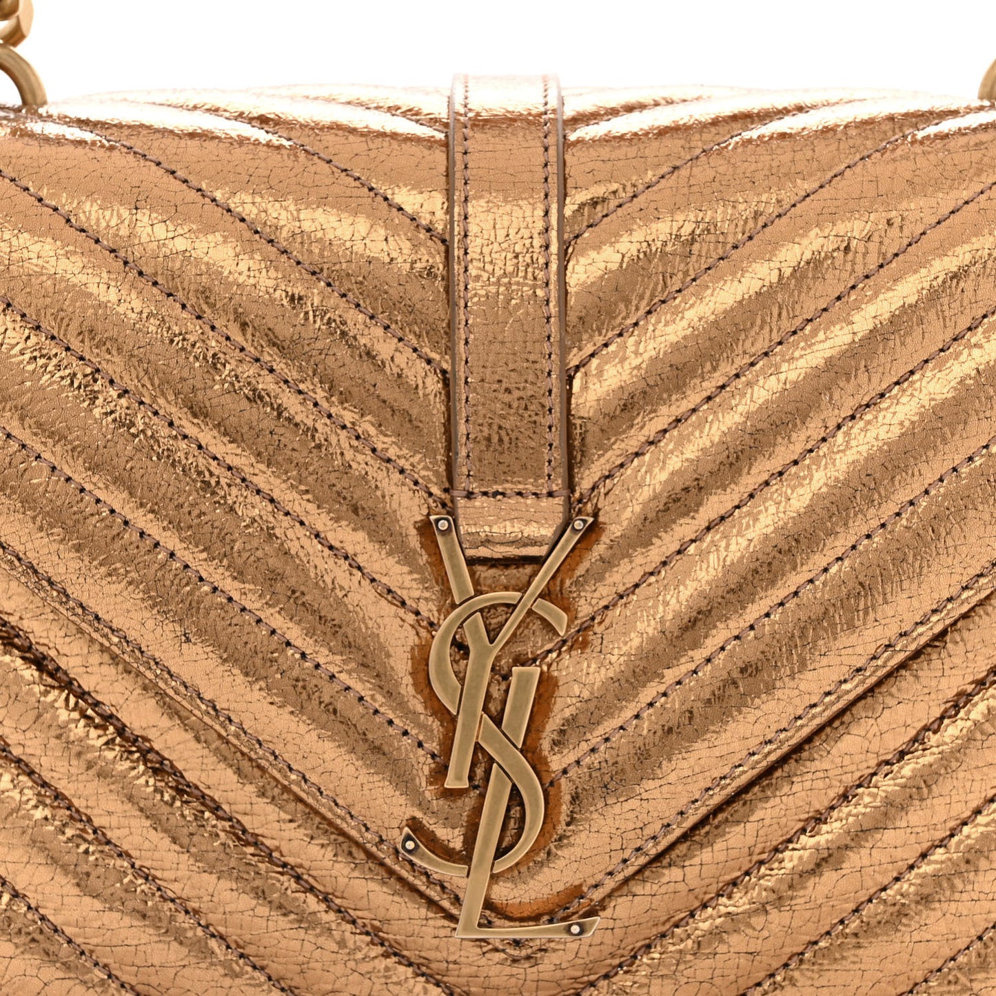 Metallic Cracked Calfskin Matelasse Monogram Medium College Bag Copper