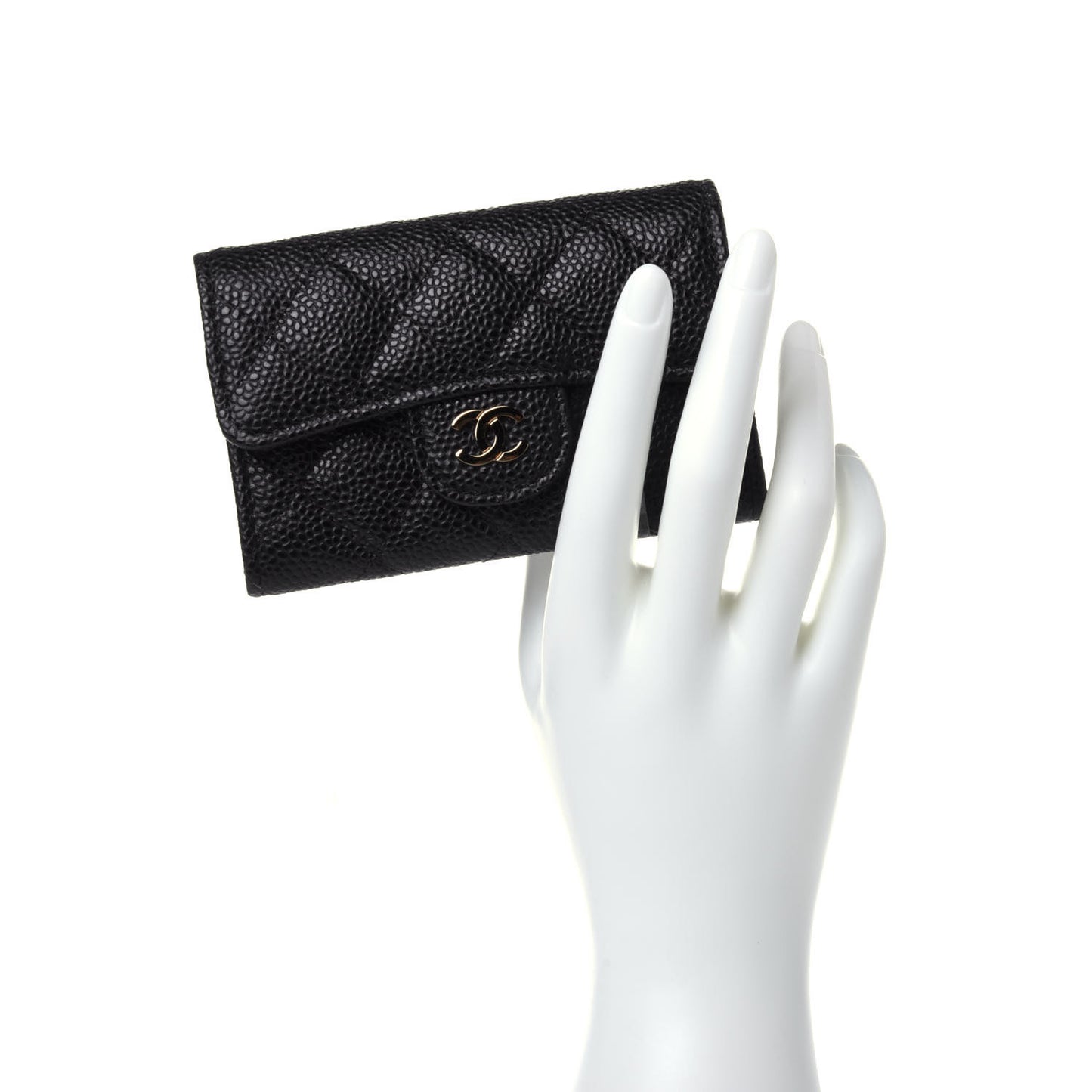 Caviar Quilted Flap Card Holder Wallet Black