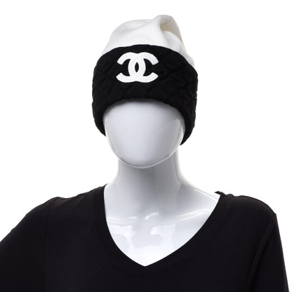 Chanel Cashmere Quilted CC Beanie Hat White Black 2 of 7