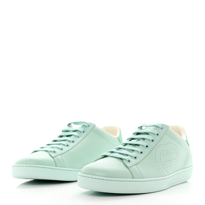 Gucci Calfskin Interlocking G Perforated Womens Ace Sneakers 41 Water Green Synthetic Green Garden 3 of 9