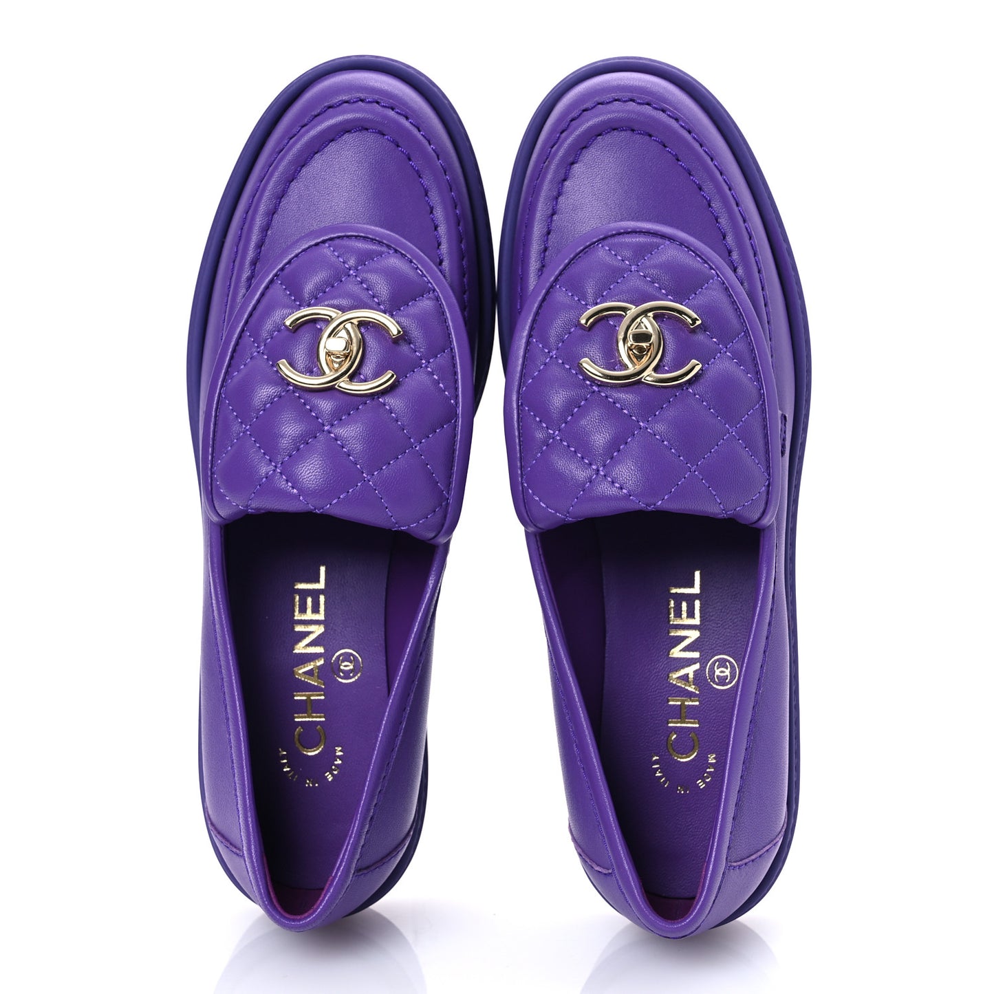 Lambskin Quilted CC Turnlock Loafers 37 Purple