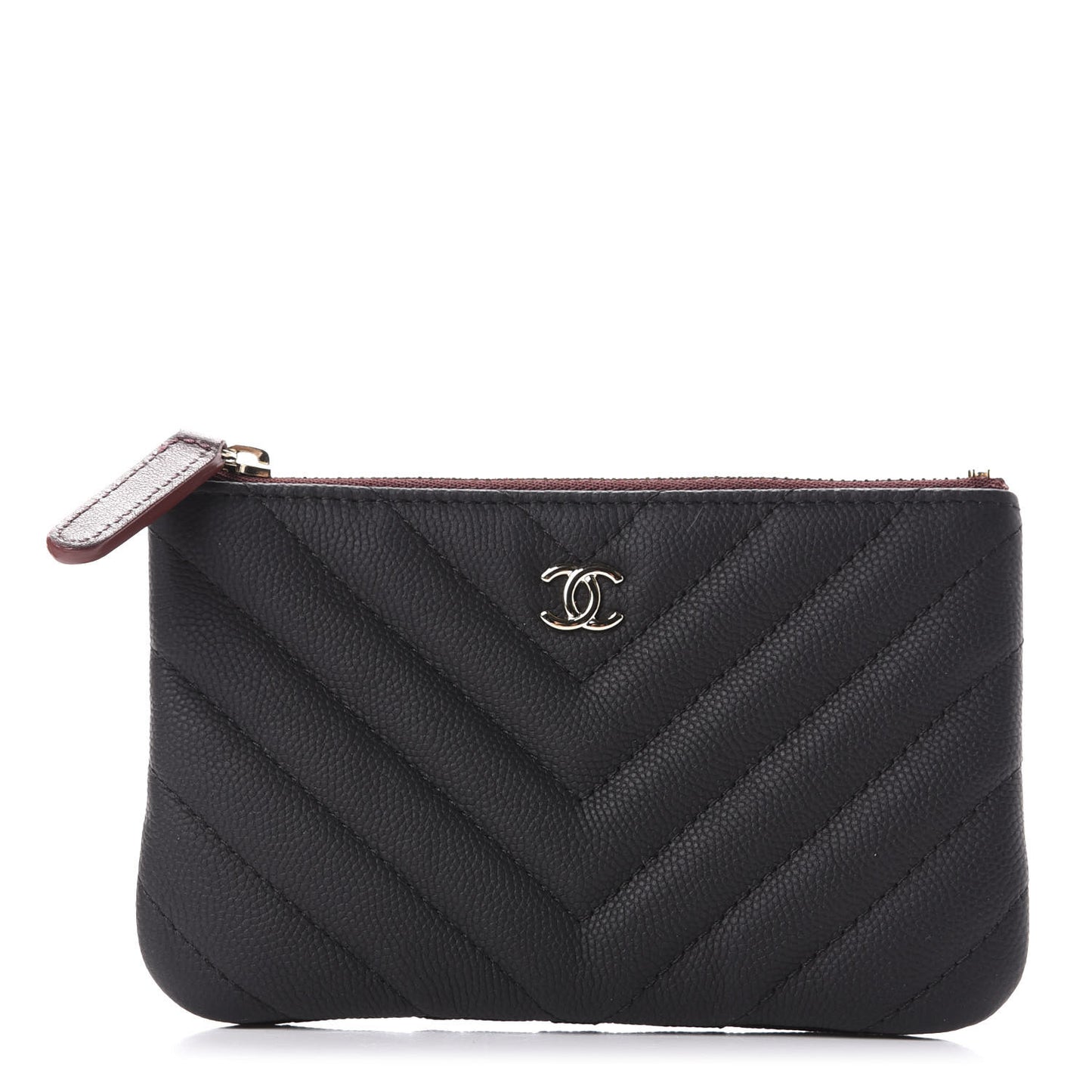Caviar Chevron Quilted Small Cosmetic Case Black