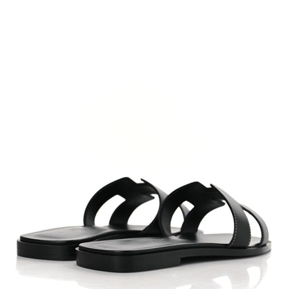 Hermes Box Calfskin Oran Sandals 38 Black 4 of 9