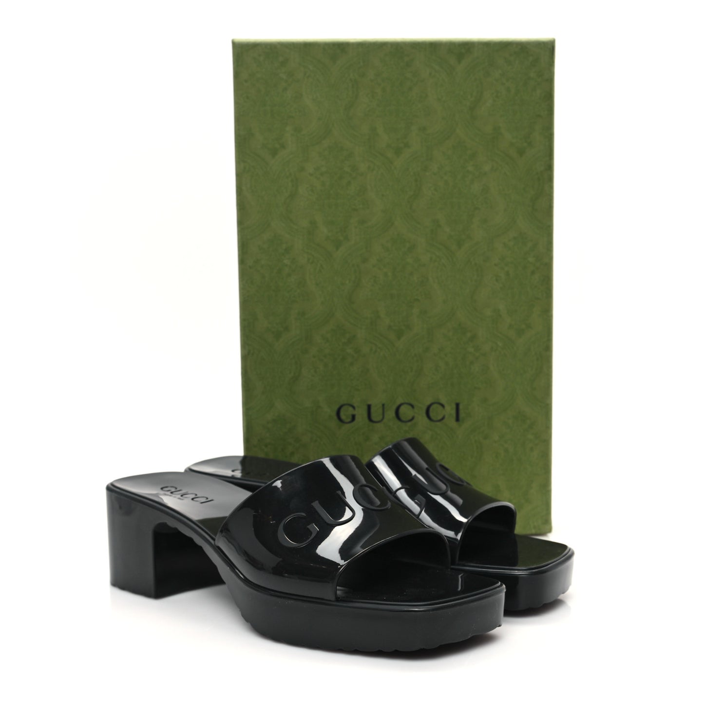 Rubber Gucci Logo Womens Platform 20/60mm Slide Sandals 38 Black