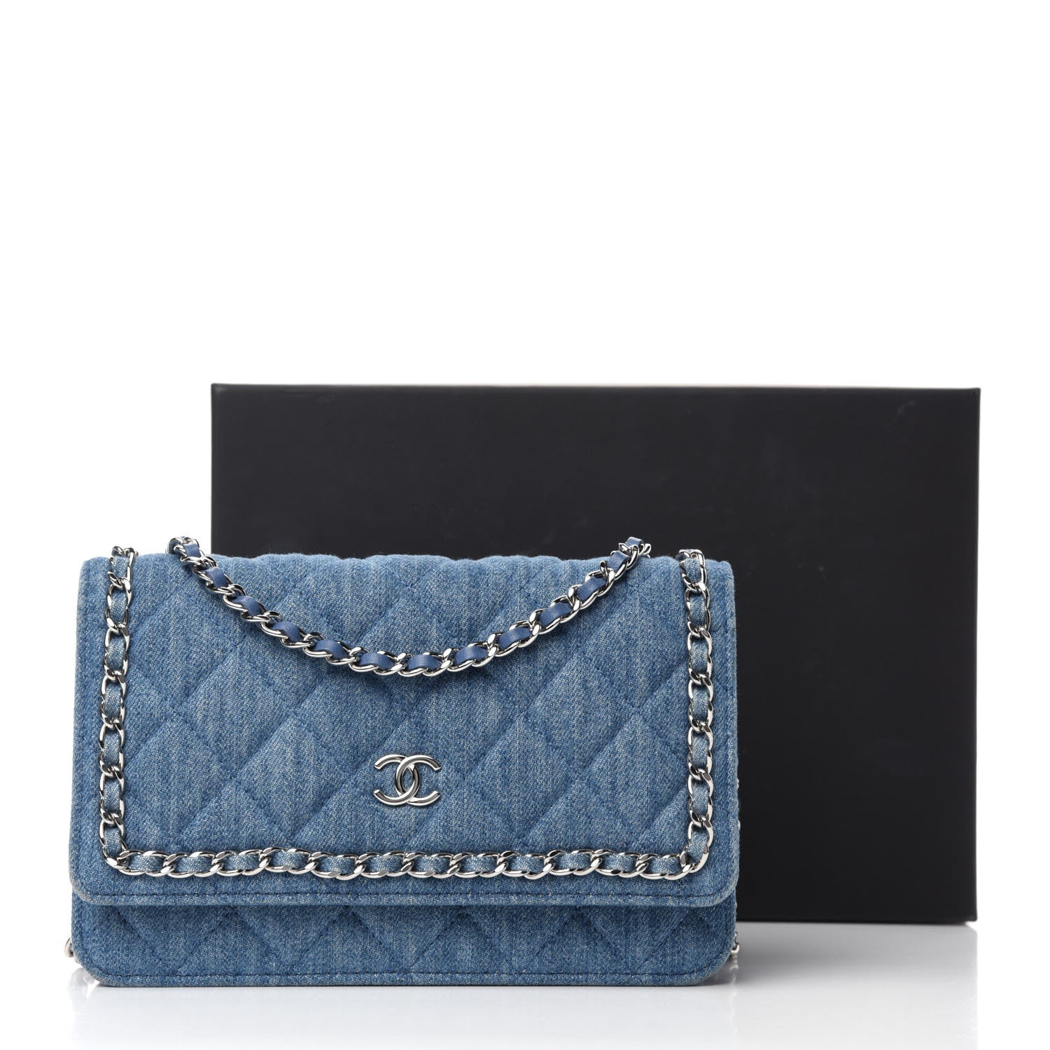 Chanel Denim Quilted Chain Around Wallet on Chain WOC Blue 11 of 11