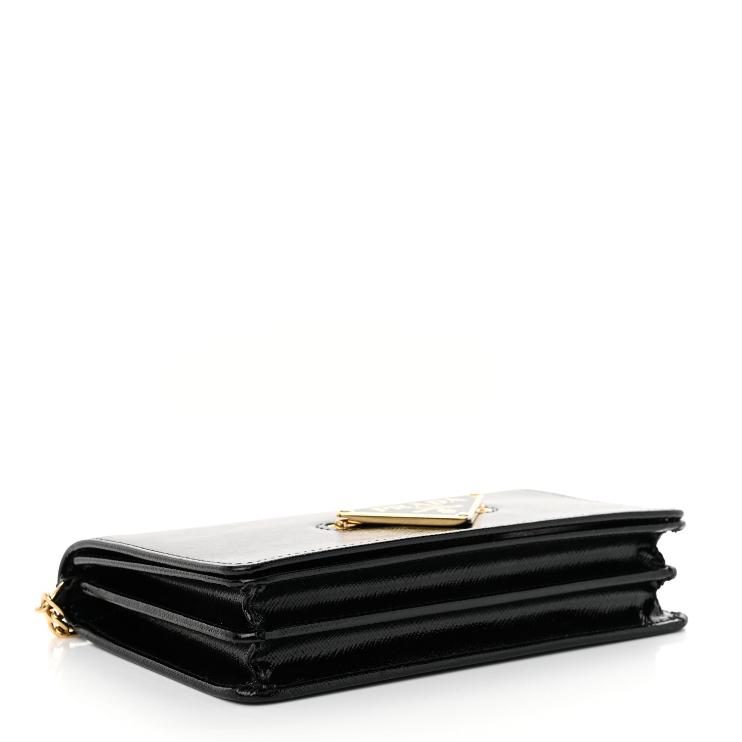 Prada Saffiano Vernice Metal Triangle Chain Crossbody Bag Black 5 of 12