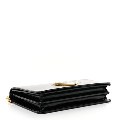 Prada Saffiano Vernice Metal Triangle Chain Crossbody Bag Black 5 of 12