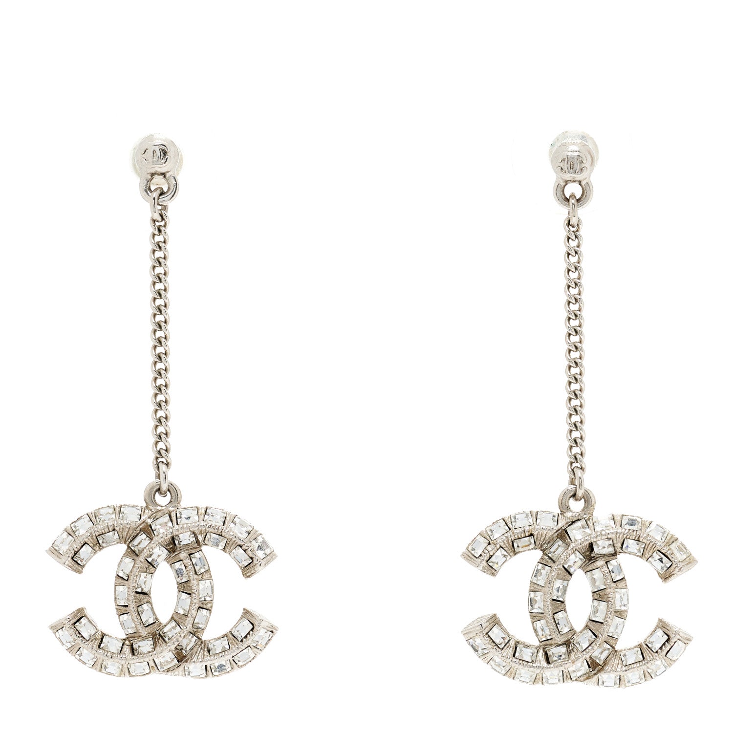 Chanel Baguette Crystal CC Drop Earrings Silver 1 of 4