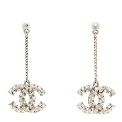 Chanel Baguette Crystal CC Drop Earrings Silver 1 of 4