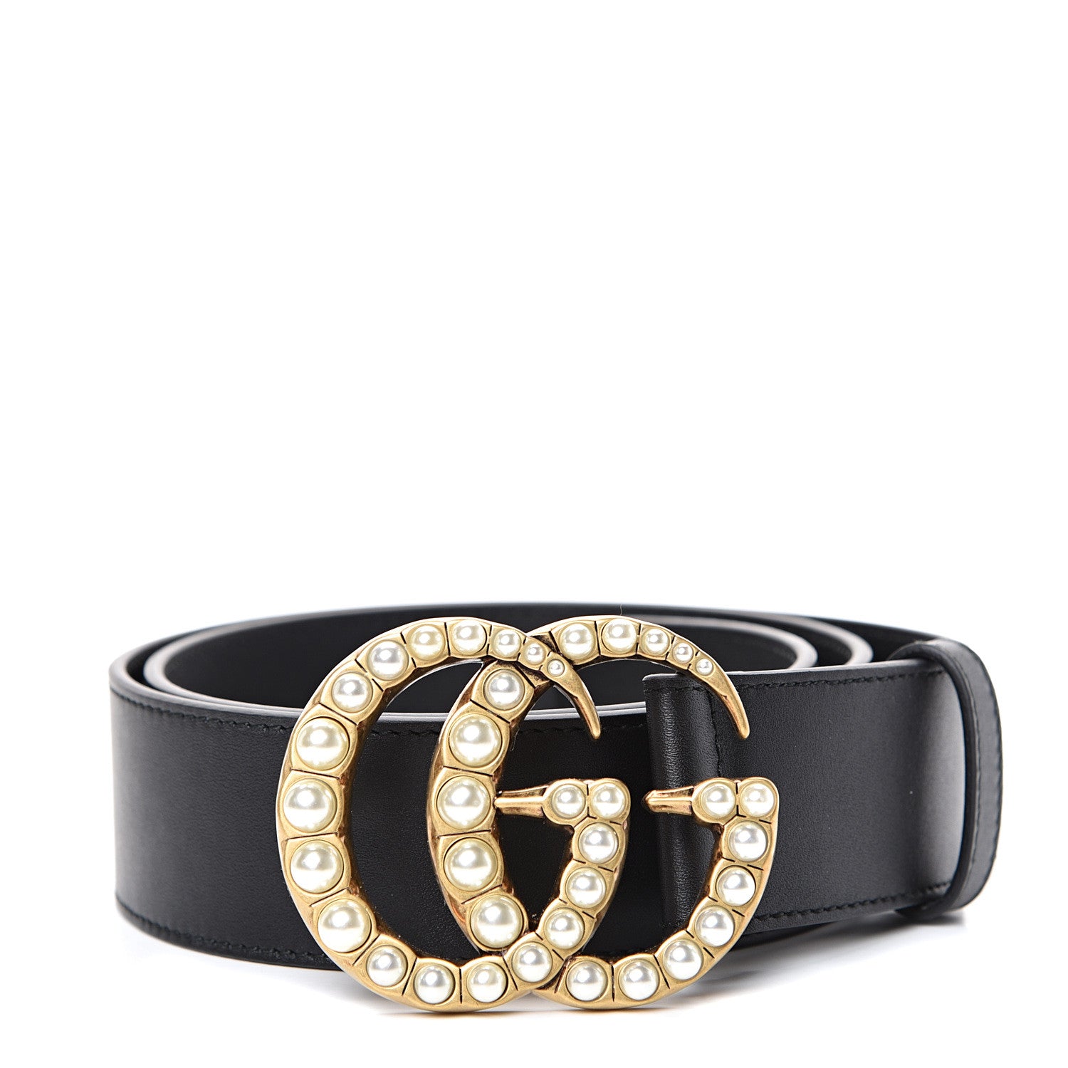Gucci Moon Calfskin Pearl Double G 40mm Belt 85 34 Black Cream 1 of 7