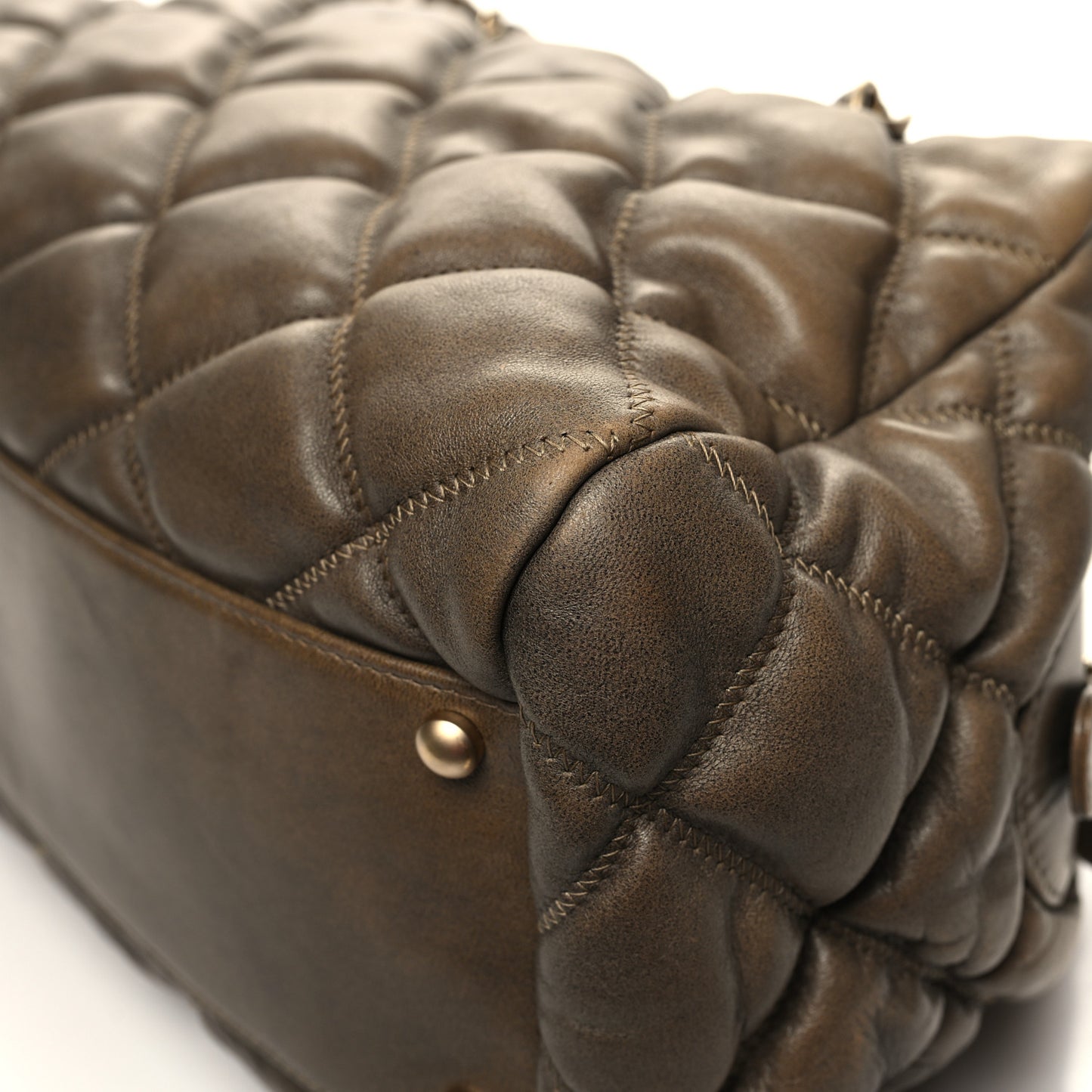 Calfskin Bubble Quilt Bowler Brown