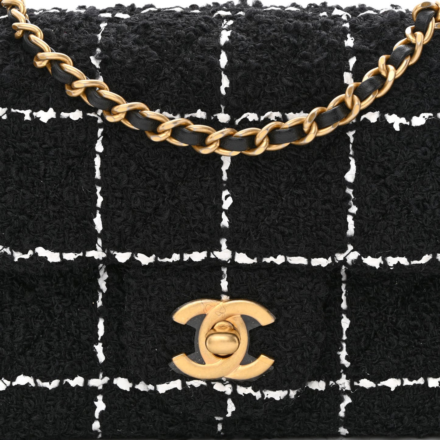 Tweed Quilted Mini Rectangular Pearl Crush Flap Black