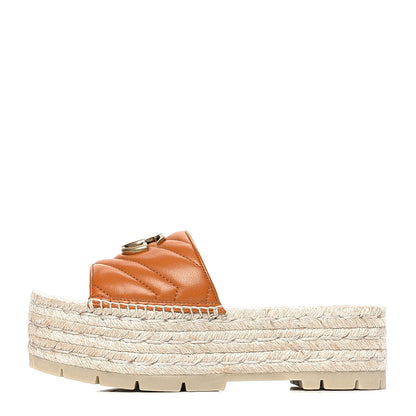 Gucci Nappa Matelasse GG Marmont Platform Espadrille Slide Sandals 36 Cognac 1 of 4